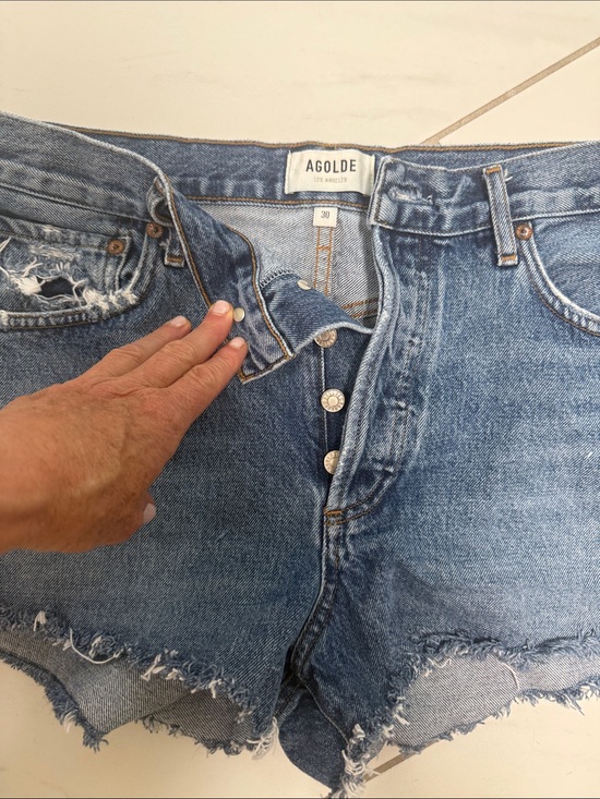 Agolde Pants - Agolde Vintage Wash Frayed Hem Parker Denim Shorts - Blue
